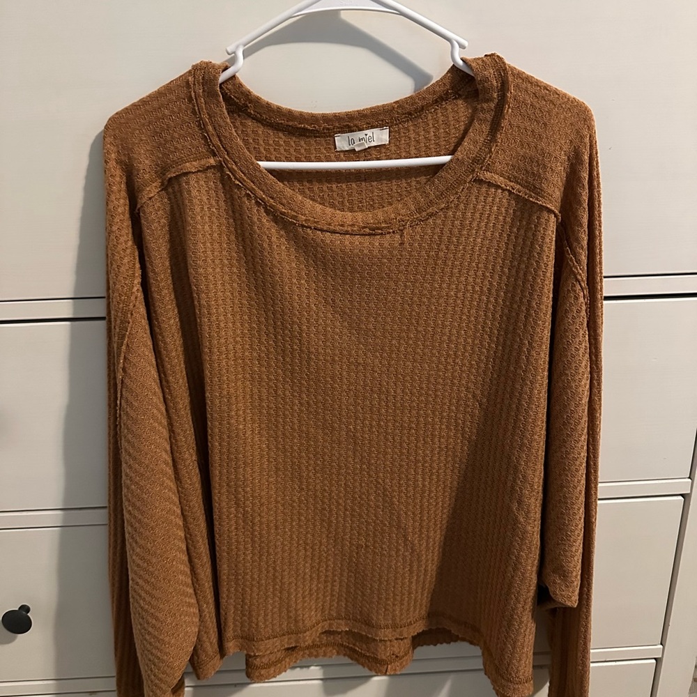 La Vie En Rose Brown Ribbed Long Sleeve Sweatshirt
